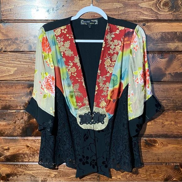 Vintage Spencer Alexis Silk Blend Kimono Style Floral Lace Blouse/Jacket  Size M - Picture 16 of 16